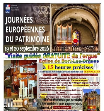 Visite guidée gratuite de l'orgue de l'église de Bort-les-Orgues